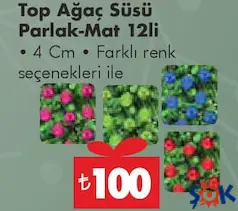 TOP AĞAÇ SÜSÜ PARLAK MAT 12'Lİ fiyat ve kampanya bilgisi